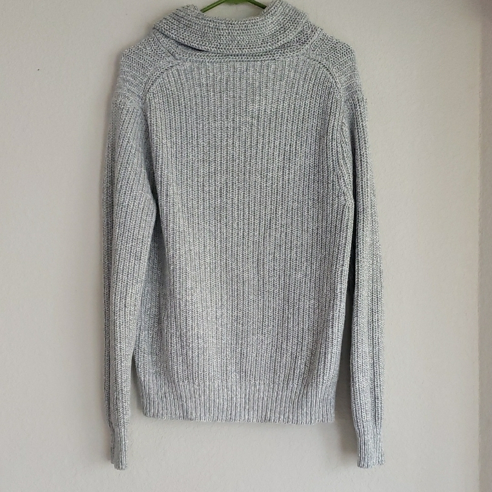 Express Gray Ribbed Shawl-Collar Button Sweater - Picture 4 of 6